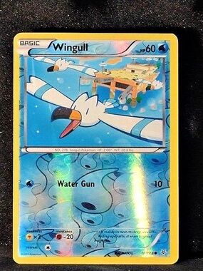 Pokémon Wingull Holographic Trading Card Blue & Yellow